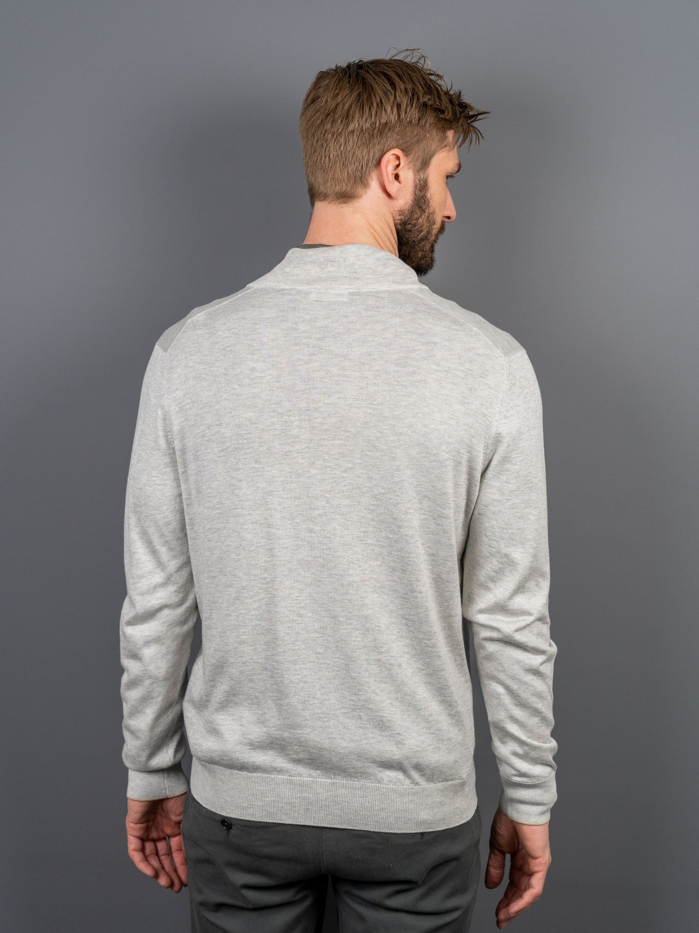 Silk Cotton Zip Sweater - Lysegrå