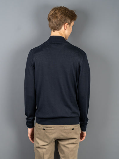 Silk Cotton Zip Sweater - Blå