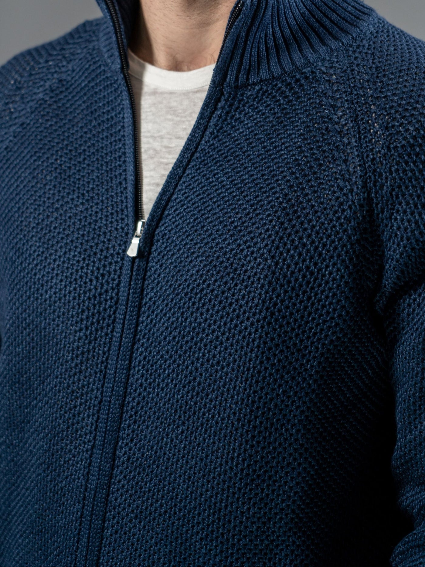 Full Zip Linen Knit - Blå