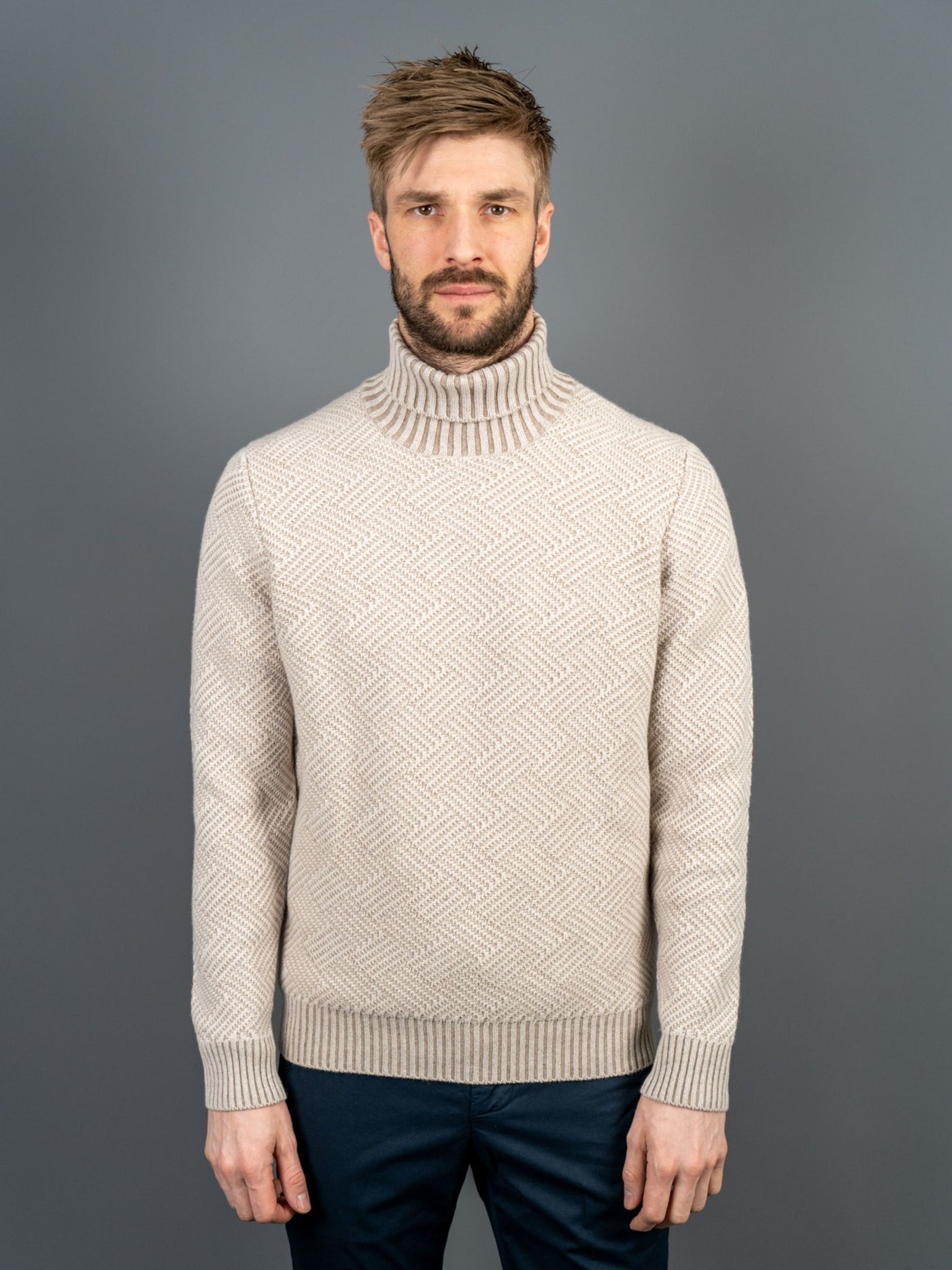 Turtleneck Two Tone Structured - Beige