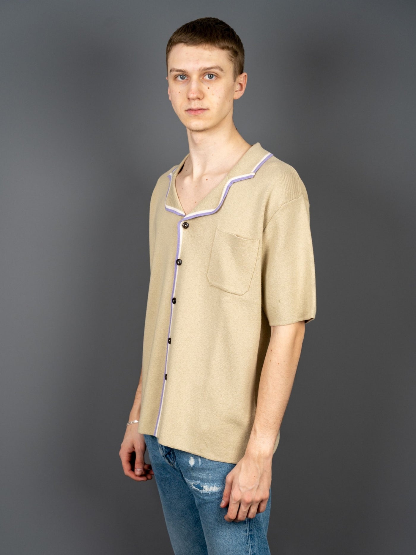 Knitted Bowling Shirt - Beige