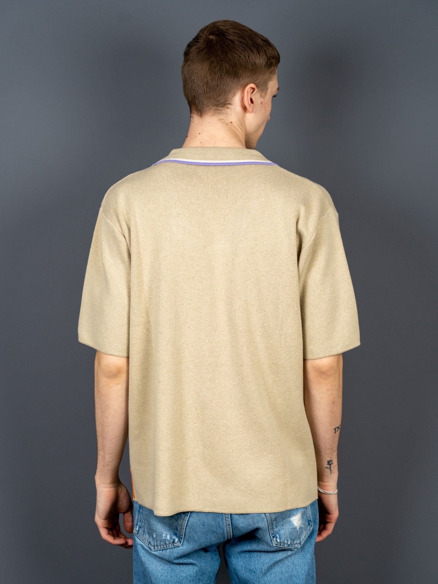 Knitted Bowling Shirt - Beige
